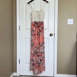 Trixxi Maxi Dress Crochet Bodice Adjustable Straps Empire Waist Womens Size Xl